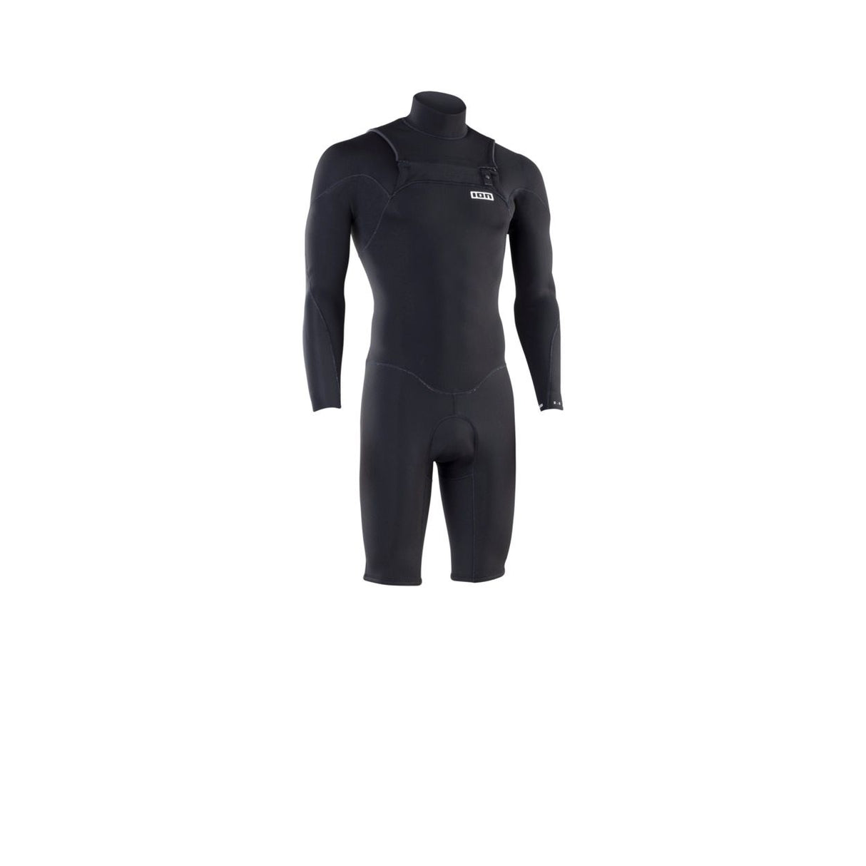 ION Element 2/2 Shorty LS Front Zip schwarz, Neopren-Kurzanzug mit Frontreißverschluss und langen Ärmeln, Vorderansicht