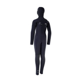ION Capture Amp 6/5 Hood Front Zip junior Neoprenanzug in Schwarz, Frontalansicht mit Kapuze und Reißverschluss