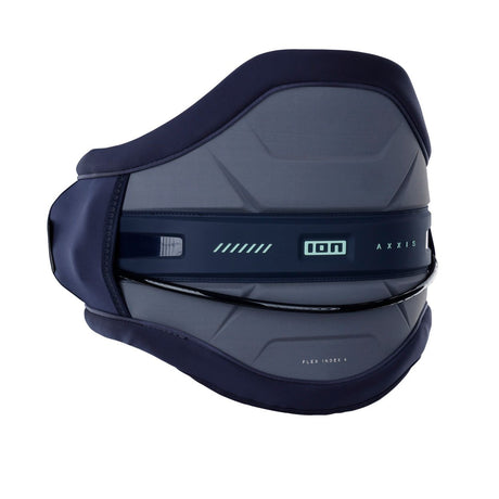 ION Axxis Kite Trapez Herren 2026 in Dunkelblau und Grau, Frontalansicht mit gepolsterter Konstruktion und Flex-Insert-Details