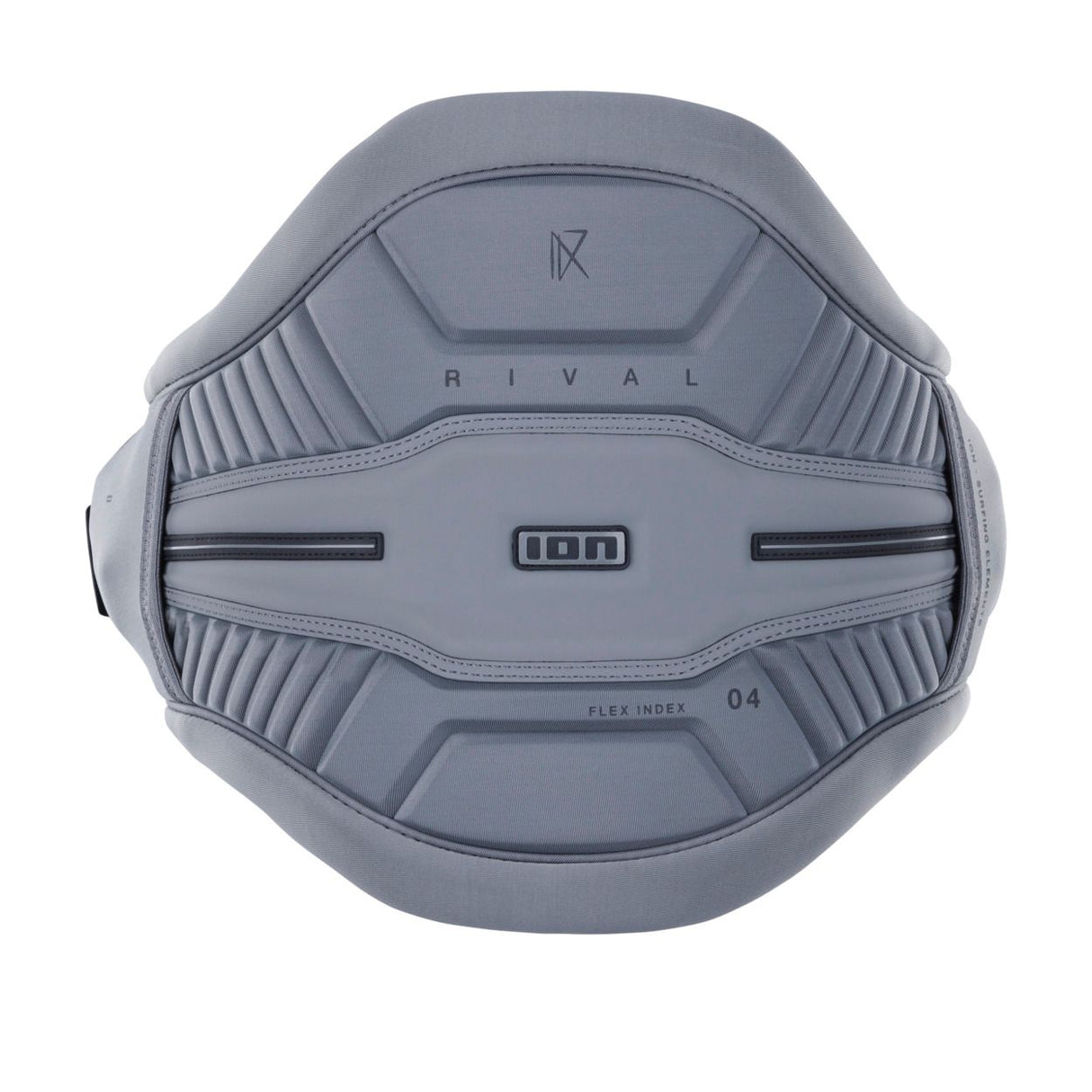 ION Rival 2026 Trapez Kite Waistharness in Grau, Frontalansicht mit anatomischem Design und ION-Logo