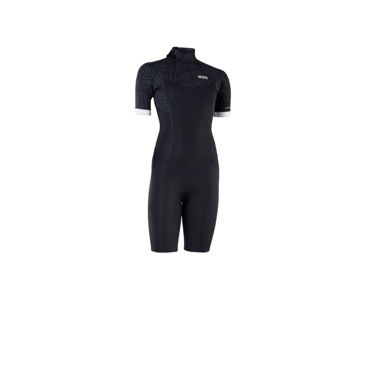 ION Element 2/2 Shorty Back Zip Damen Neoprenanzug in Schwarz, Frontansicht, Kurzarm-Wetsuit mit Rückenreißverschluss
