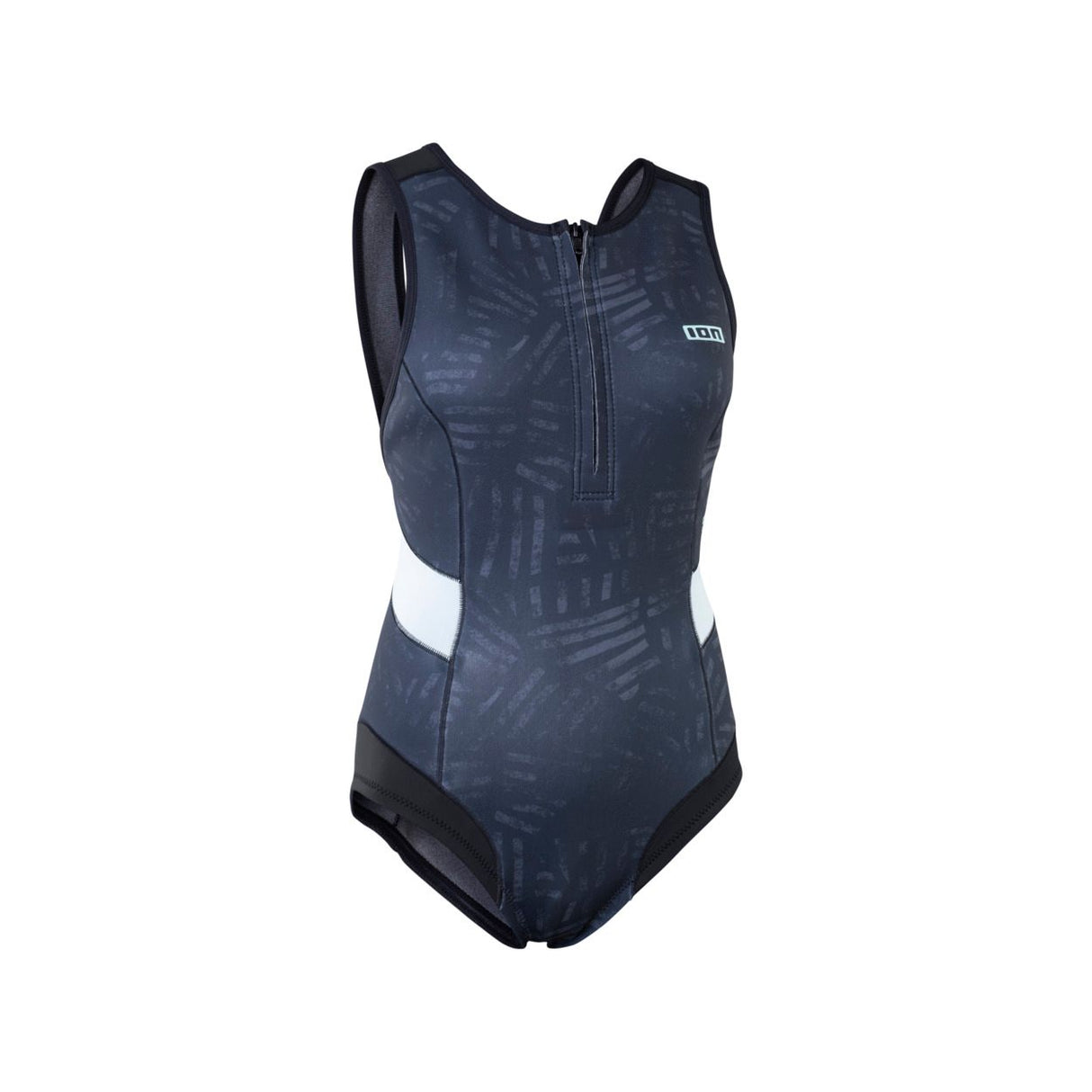 ION Amaze V-Back 1.5 Damen Neoprenanzug in Dunkelblau mit weißen Seitenpanels, Frontreißverschluss, Frontalansicht