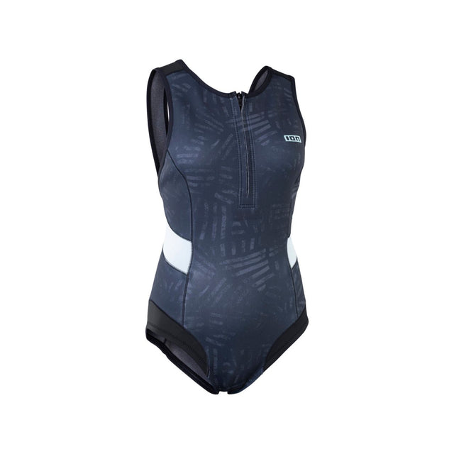 ION Amaze V-Back 1.5 Damen Neoprenanzug in Dunkelblau mit weißen Seitenpanels, Frontreißverschluss, Frontalansicht