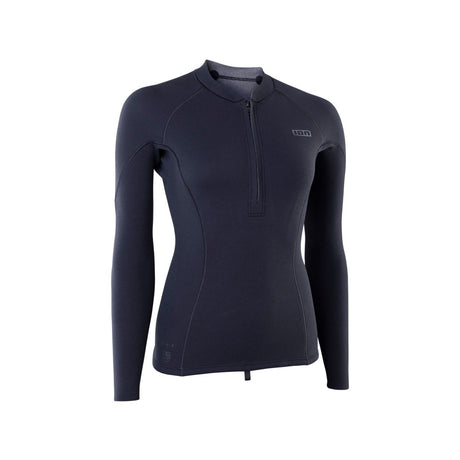 ION Amaze Amp Zip Top 1.5 Damen, Neoprenshirt dunkelblau, Frontalansicht mit Reißverschluss