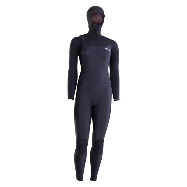 ION Amaze Amp 6/5 Damen Neoprenanzug mit Kapuze, schwarz, Frontreißverschluss, Frontansicht