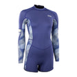 ION Amaze Shorty 2.0 LS Back Zip Women Neoprenanzug in Blau mit grafischen Ärmeln, Frontansicht
