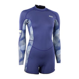 ION Amaze Shorty 2.0 LS Back Zip Women Neoprenanzug in Blau mit grafischen Ärmeln, Frontansicht