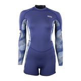 ION Amaze Shorty 2.0 LS Back Zip Women Neoprenanzug Blau mit Musterärmel, Frontalansicht