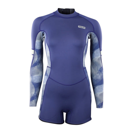ION Amaze Shorty 2.0 LS Back Zip Women Neoprenanzug Blau mit Musterärmel, Frontalansicht