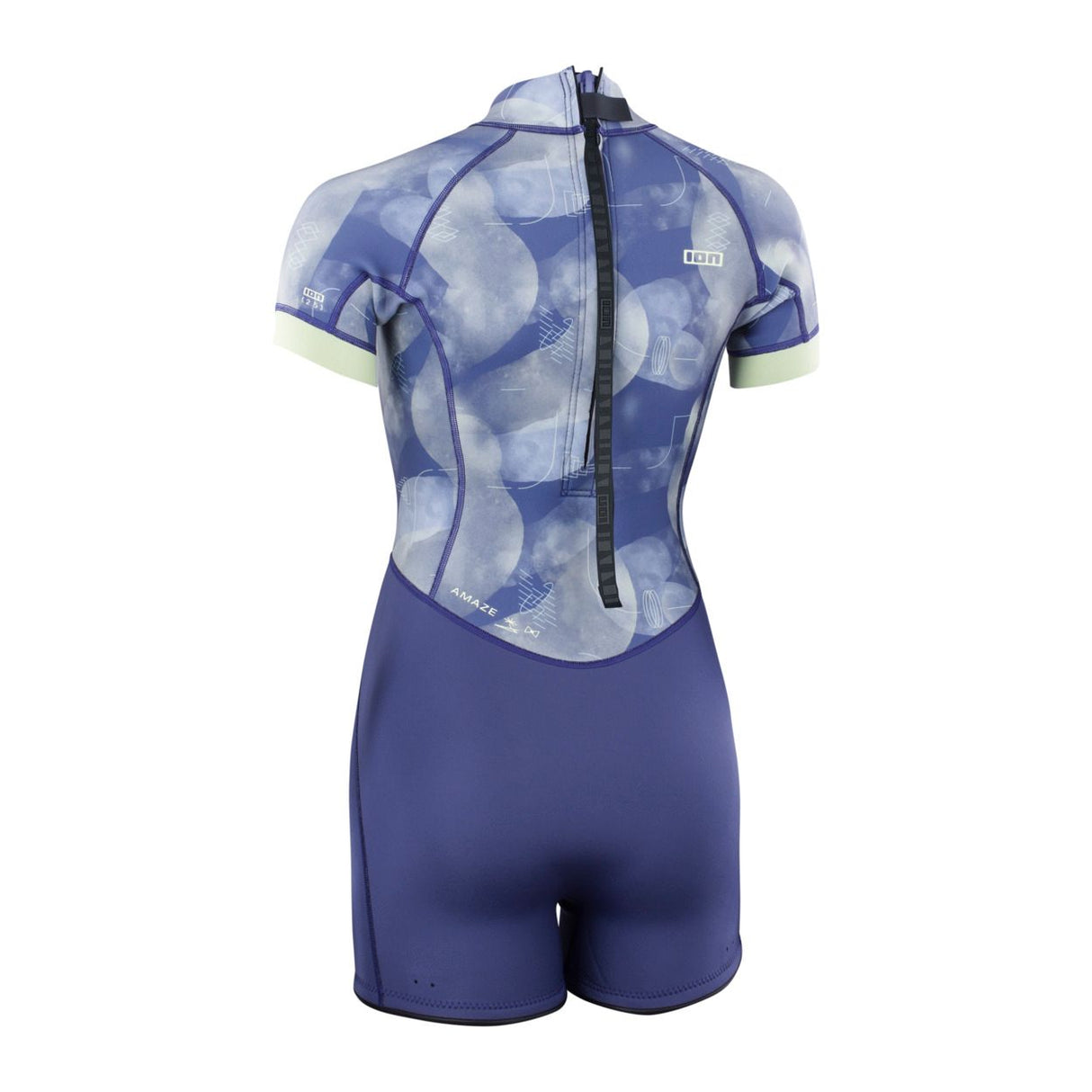 ION Amaze Shorty 2.5 2026 Neoprenanzug in Blau mit geometrischem Muster, Kurzarm, Rückenverschluss, Rückansicht