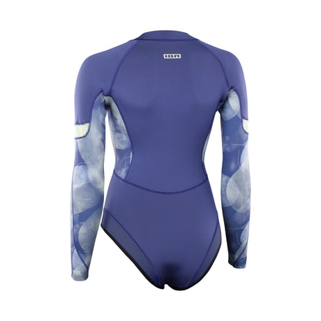 ION Amaze Hot Shorty 1.5 LS Damen Neoprenanzug, marineblau mit Muster, Frontreißverschluss, Rückenansicht