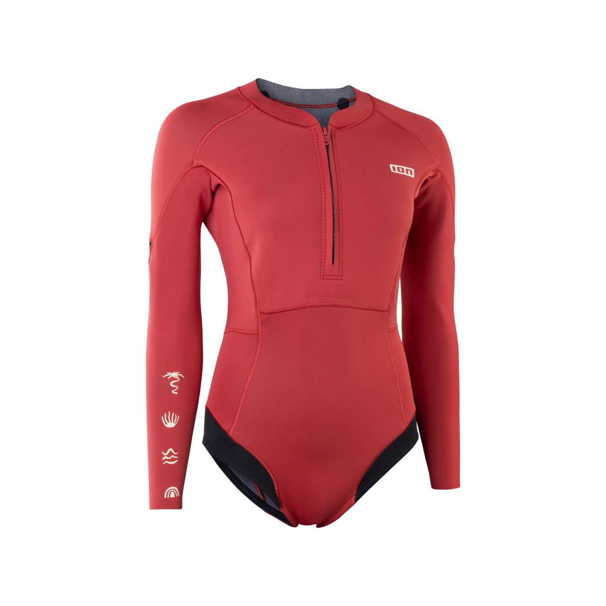 ION Amaze Hot Shorty 1.5 LS Frauen Neoprenanzug rot mit Frontreißverschluss, Frontansicht