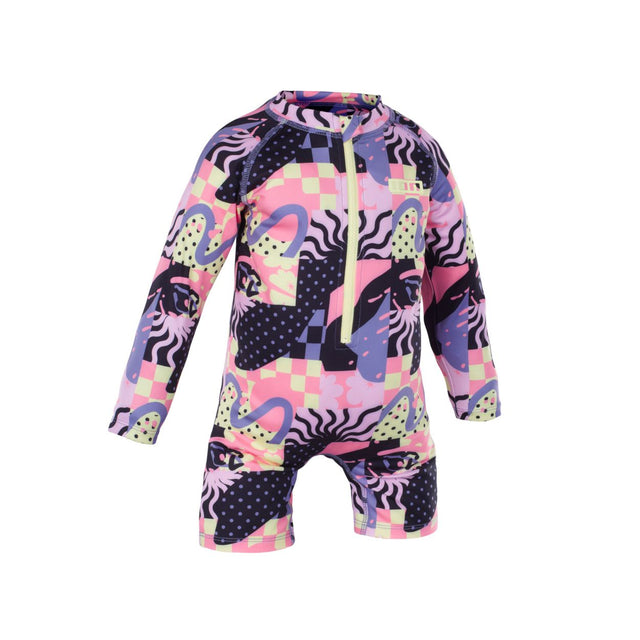 ION Rashguard Toddler LS baby 2026, Langarmanzug in Rosa-Lila mit abstraktem Muster und Reißverschluss, Frontansicht
