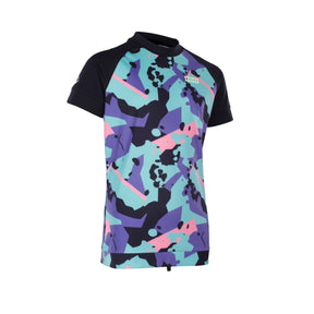 ION Rashguard Capture 2026 mit farbenfrohem geometrischem Muster, schwarze Raglan-Ärmel, Frontansicht