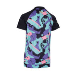 ION Rashguard Capture 2026 Kinder-Badeshirt mit buntem Camouflage-Print in Blau, Pink und Violett, Frontansicht