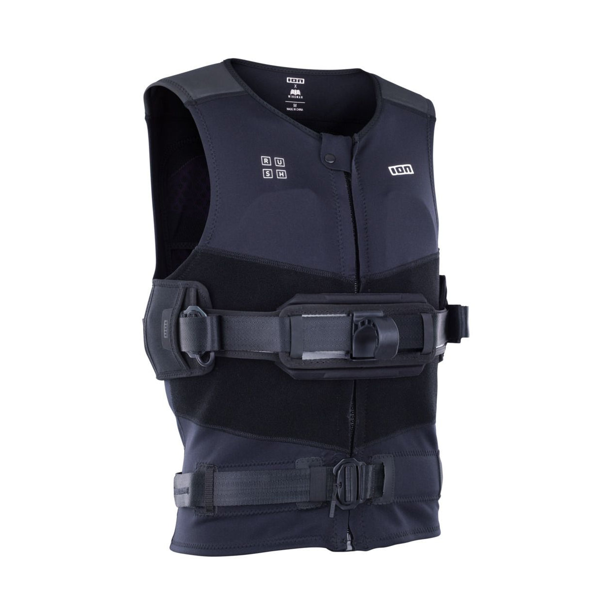 ION Rush Wing Vest 2026 Wakeboard Weste in Dunkelblau mit Reißverschluss und Sicherheitsgurten, Frontansicht