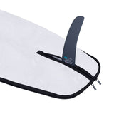 ION Windsurf-Boardbag Core 2024, weiße Schutztasche mit schwarzen Griffen und grauem Tragegriff, Detailansicht