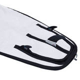 ION Windsurf-Boardbag Core 2024, weiß-schwarz, Transporttasche mit schwarzen Griffen und Reißverschlüssen, Detailansicht