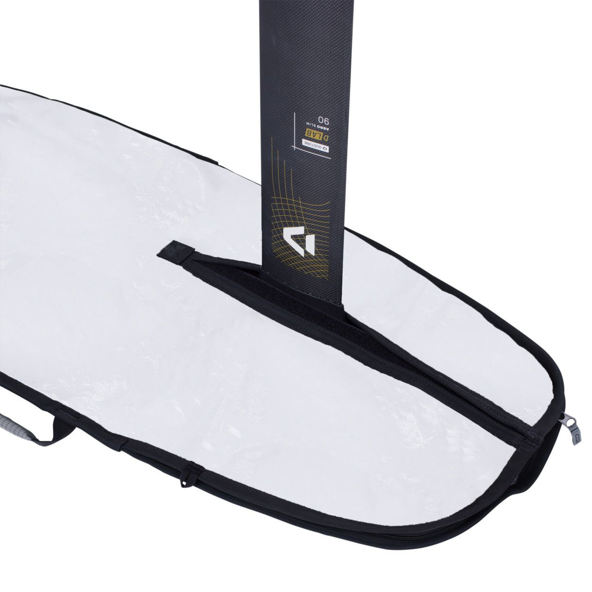 ION Prone Foil Boardbag Core 2026, weiß-schwarze Transporttasche mit dunklem Griff, Detailansicht