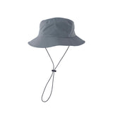 ION Bucket Surf Hat 2024, grauer Nylonstoff, mit Kinnriemen, Frontalansicht