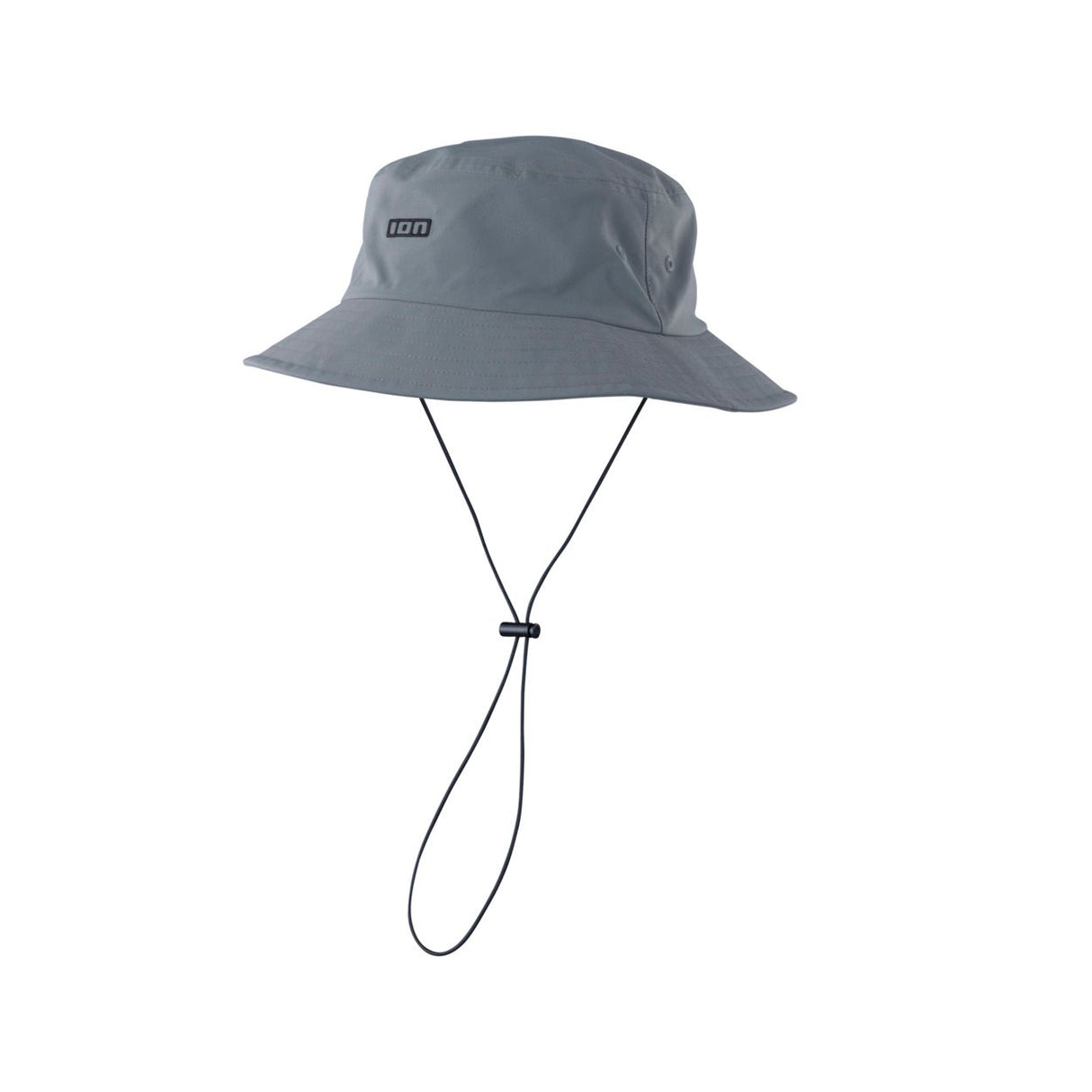 ION Bucket Surf Hat 2024 in Grau mit breiter Krempe und Kinnriemen, Frontalansicht