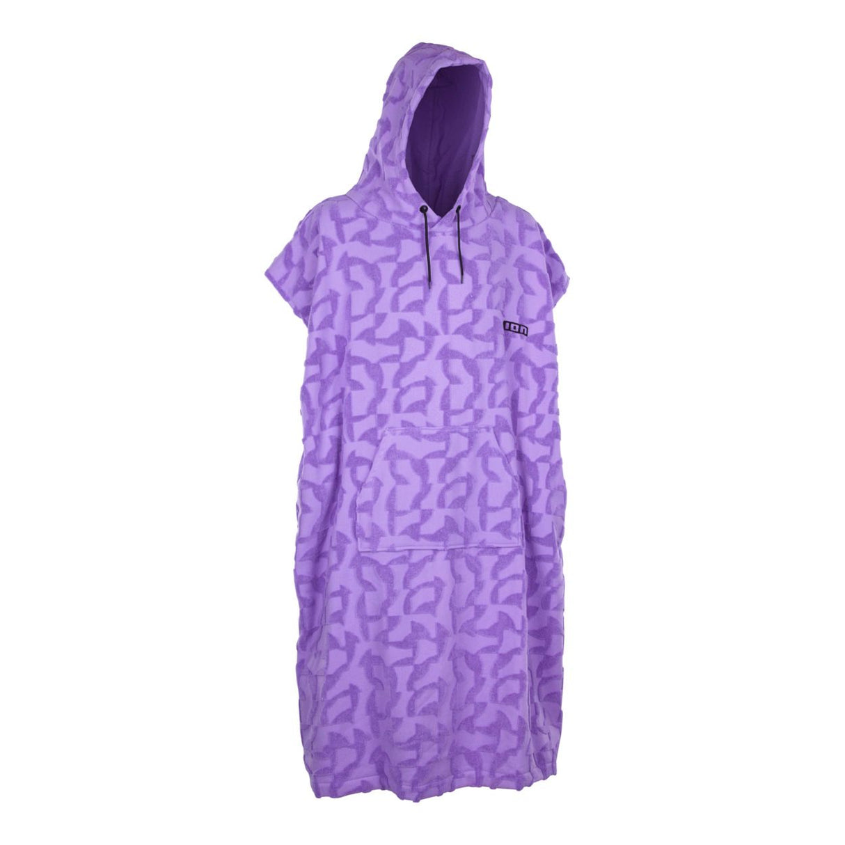 ION Surf Poncho Select Reefside 2024 in Lila mit Muster, Kapuze und kurzen Ärmeln, Frontalansicht