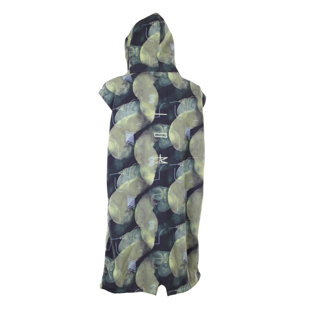 ION Surf Poncho Element 2026 in Schwarz mit gelbem Muster, Kapuze, Rückenansicht