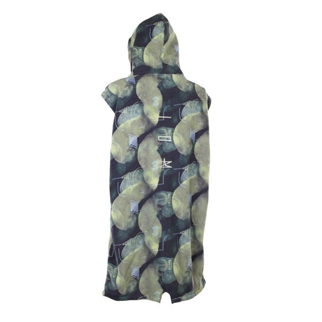 ION Surf Poncho Element 2026 in Schwarz mit gelbem Muster, Kapuze, Rückenansicht