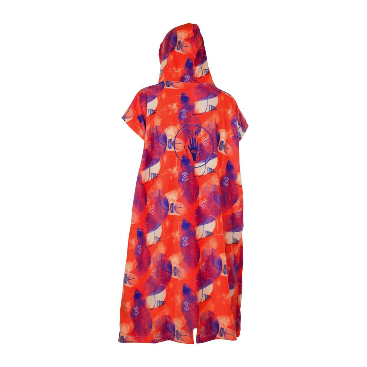 ION Poncho Core Lumen 2026 rot mit farbigem Muster, Kapuze, Frontalansicht