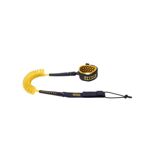 ION Wing Board Leash Core Coiled Ankle FW2026 in Gelb-Schwarz mit Spiralkabel und Fußmanschette
