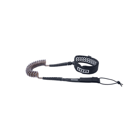 ION Wing Board Leash Core Coiled Knee 2026, schwarz, Spiralkabel mit Neopren-Manschette und Sicherheitsschlaufe
