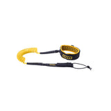 ION Wing Board Leash Core Coiled Knee 2026, gelb-schwarz, Spiralkabel mit Neopren-Manschette, Draufsicht