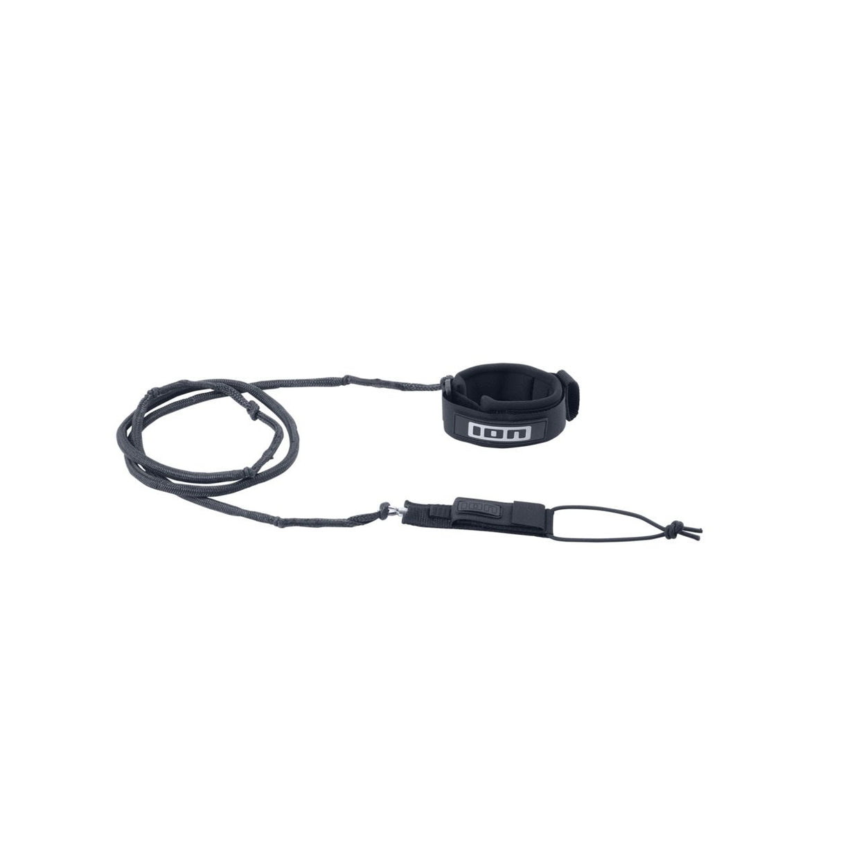 ION Wing Leash Core Extended Wrist 2024 schwarze Sicherheitsleine mit Handgelenkmanschette und Sicherungskabel, Draufsicht