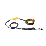 ION Wing Board Leash Core Hybrid Knee 2026, schwarz-gelb, Neoprene und Kunststoff, Knieleine mit Spiralwickel und Befestigungsmanschette