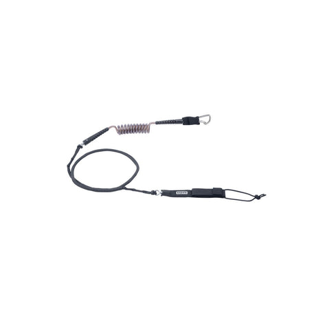 ION Wing Board Leash Core Hybrid mit Karabiner, schwarze Neopren-Leine mit Spiralwicklung und Befestigungssystem