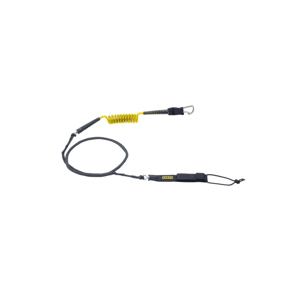 ION Wing Board Leash Core Hybrid mit Karabiner, gelb-schwarze Seilkonstruktion, Frontalansicht