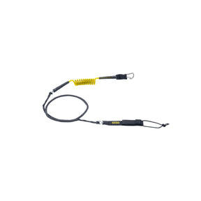ION Wing Board Leash Core Hybrid mit Karabiner, gelb-schwarze Seilkonstruktion, Frontalansicht