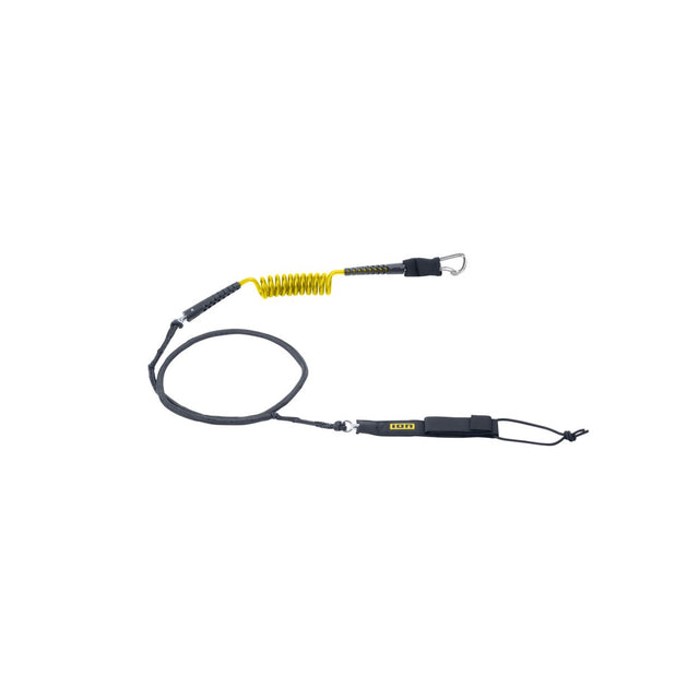 ION Wing Board Leash Core Hybrid mit Karabiner, gelb-schwarze Seilkonstruktion, Frontalansicht