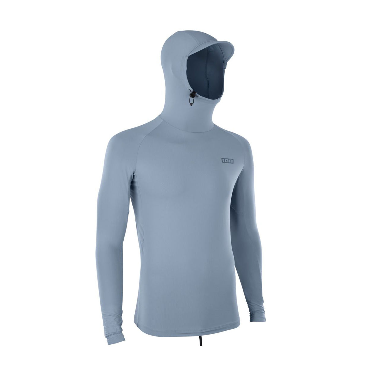 ION Rashguard Sun Pro SS26 Langarm Blaugrau mit Kapuze Frontansicht