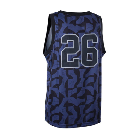 ION Basketball Shirt 2026 blau mit schwarzem geometrischem Muster und Nummer 26, Vorderansicht