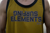 ION Basketball Shirt 2026 gelb mit dunkelblauem Print und schwarzen Trägern, Frontansicht