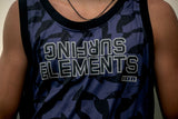 ION Basketball Shirt 2026 in Blau-Schwarz mit Camouflage-Muster und Text-Print, ärmellos, Vorderansicht