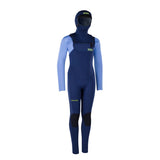 ION Capture 6/5 Hood Front Zip Neoprenanzug Junior in Dunkelblau und Hellblau mit Kapuze, Frontansicht