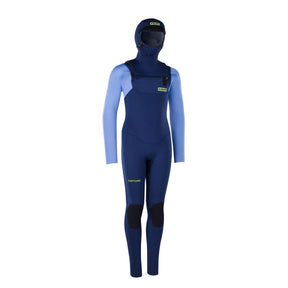 ION Capture 6/5 Hood Front Zip Neoprenanzug Junior in Dunkelblau und Hellblau mit Kapuze, Frontansicht