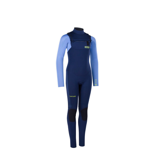ION Capture 5/4 Front Zip Junioranzug, dunkelblau mit hellblauen Ärmeln, Neoprenanzug von vorne
