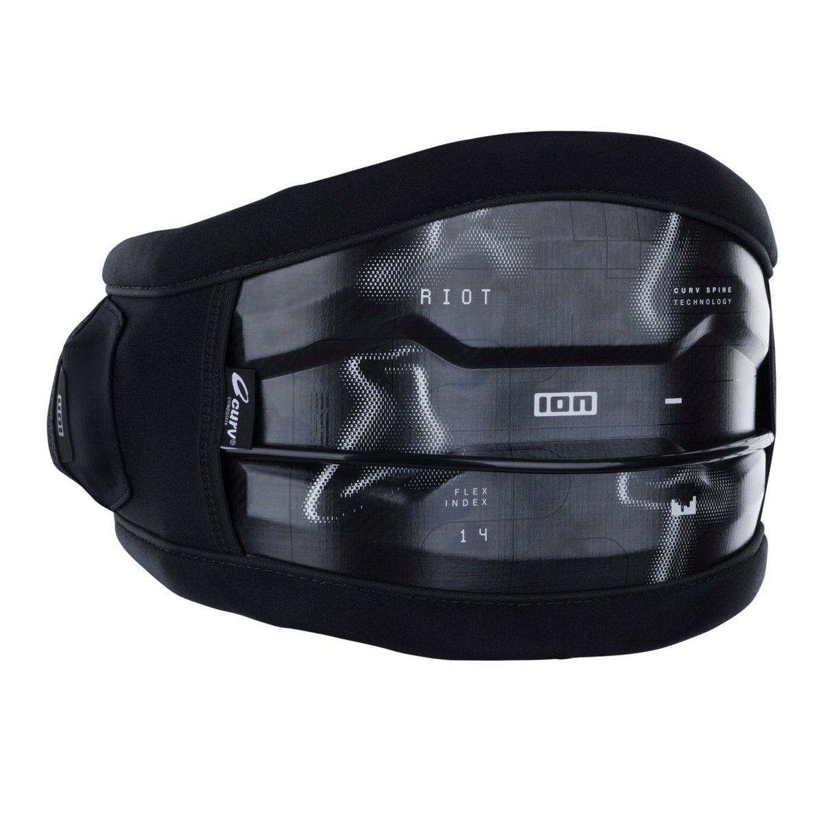 ION Riot Curv 2026 Kiteboard-Trapez schwarz mit Mesh-Einsätzen, Frontalansicht