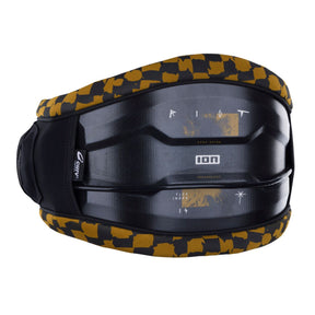 ION Riot Curv 2026 Kiteboarding Trapez schwarz-gold kariert, Frontansicht mit gepolstertem Neopren und ION Logo