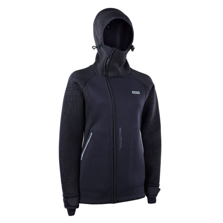 ION Neo Shelter Jacket 2024 schwarze Wassersportjacke mit Kapuze, Frontalansicht