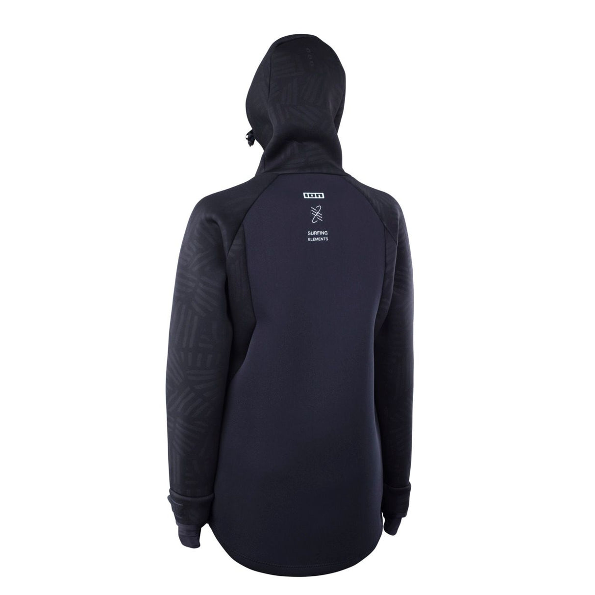 ION Neo Shelter Jacket 2024 in Dunkelblau mit Kapuze, Rückenansicht, Funktionsjacke mit durchgestepptem Ärmeln