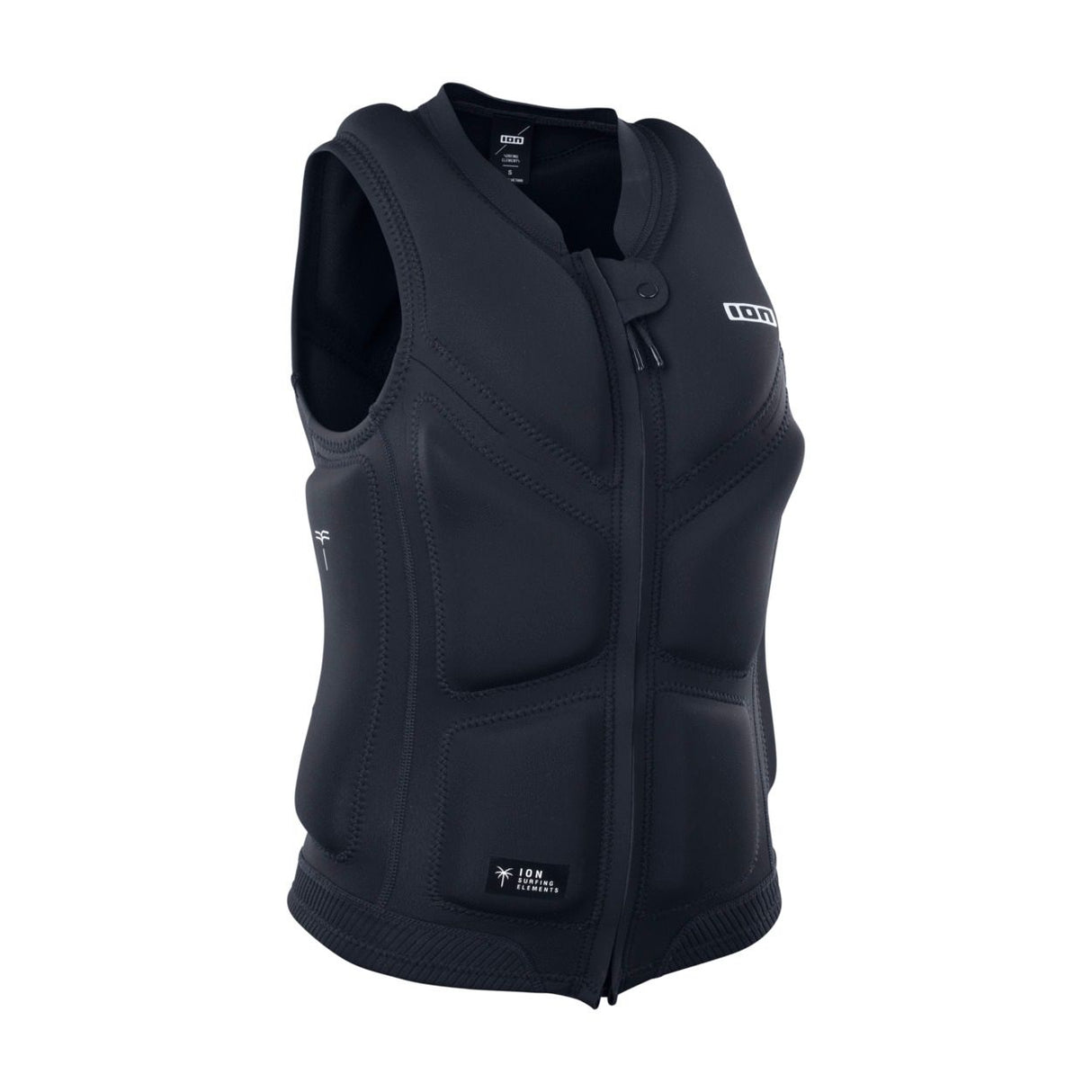 ION Lunis Vest Full Padded 2026 schwarze Prallschutzweste mit Reißverschluss, Frontalansicht